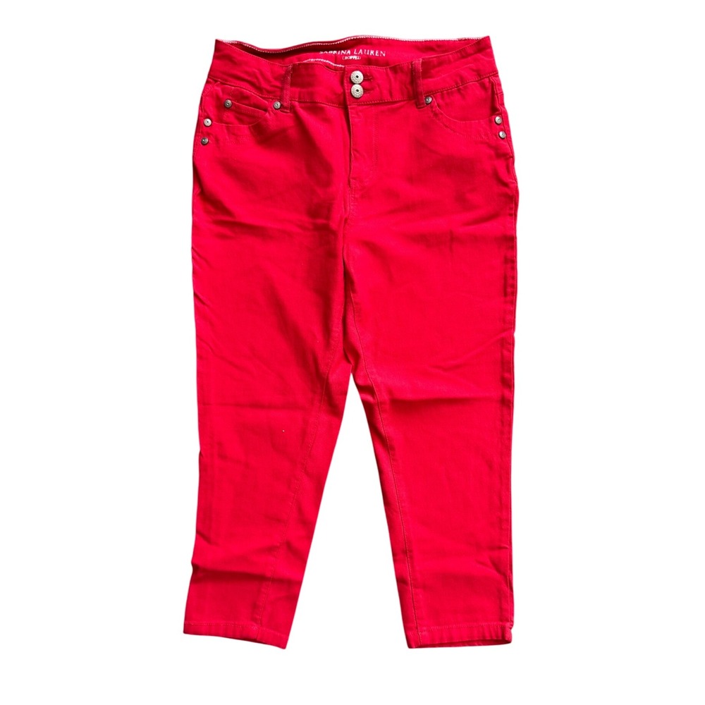 Sabrina Lauren Cropped Pants Red Women's Size 12 Double Button‎ Detail Casual